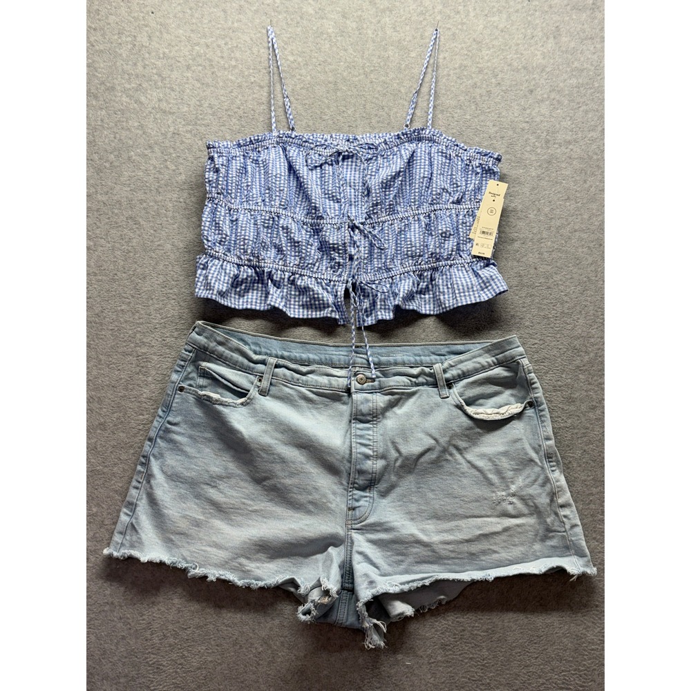 No Boundaries Gingham Crop Top XXL & Old Navy Sky-Hi A-Line Denim Shorts 24 Set